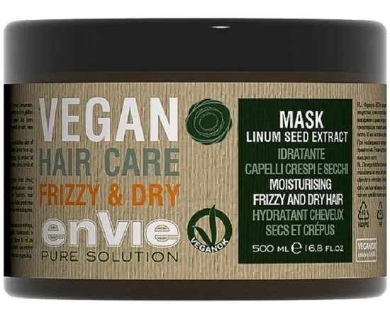 Увлажняющая маска для сухих и вьющихся волос Envie Vegan Linum Seed Extract Frizzy and Dry Mask, 500 ml