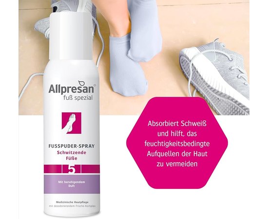 Спрей-пудра для стоп с повышенной потливостью с успокаивающим ароматом Allpresan 5 Foot Special Fusspuder-spray, 125 ml, изображение 2