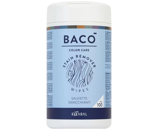 Одноразові вологі серветки для видалення фарби зі шкіри Kaaral Baco Post Color Stain Remover Wipes, 100 ps, фото 