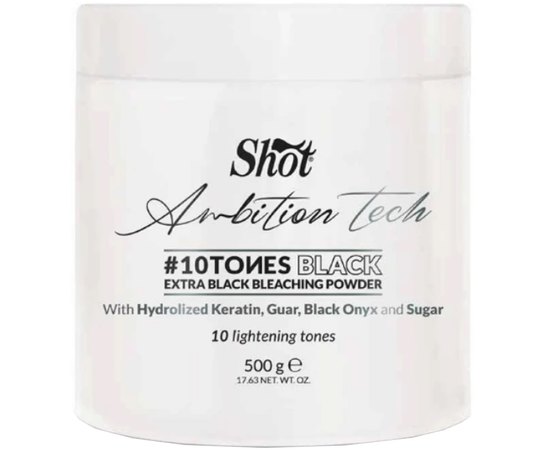 Черный обесцвечивающий порошок для волос Shot Ambition Tech 10 Tones Black Bleaching Powder, 500 g