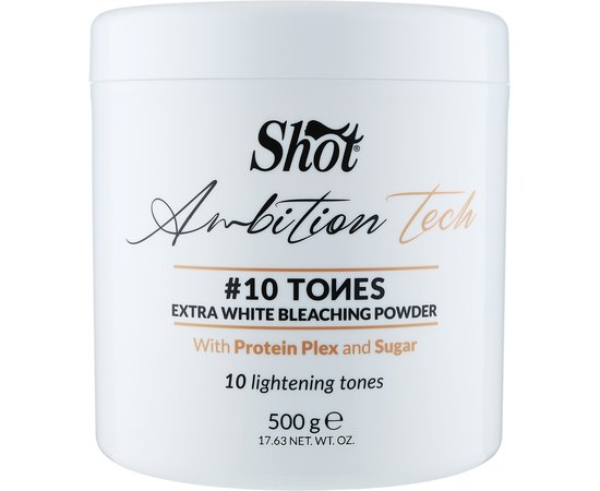 Екстра білий знебарвлюючий порошок для волосся Shot Ambition Tech 10 Tones Extra White Bleaching Powder, 500 g, фото 