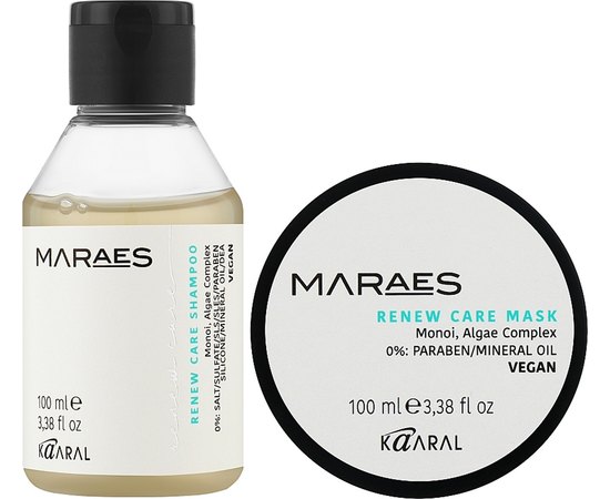 Набор для восстановления волос с комплексом водорослей Kaaral Maraes Renew Care Travel Kit, 2х100 ml, изображение 2 Набор для восстановления волос с комплексом водорослей Kaaral Maraes Renew Care Travel Kit, 2х100 ml, изображение 2