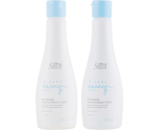 Еліксир для миттєвого відновлення волосся з кератином Shot Care Design Antistress Bi Power Step 1+2, фото 