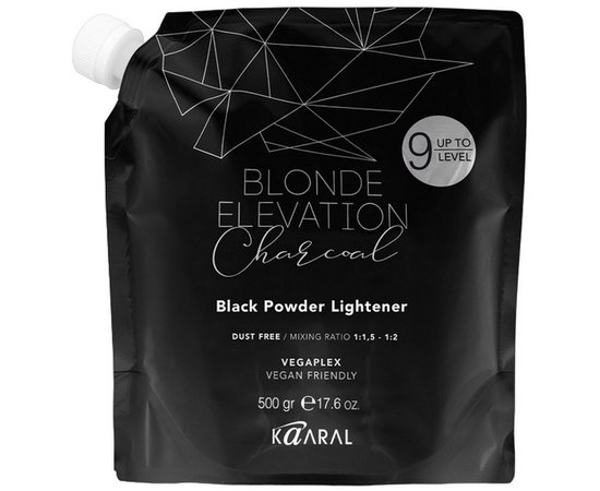 Черная осветляющая пудра для волос до 9 уровня Kaaral Blonde Elevation Charcoal Black Lightener Powder, 500 g