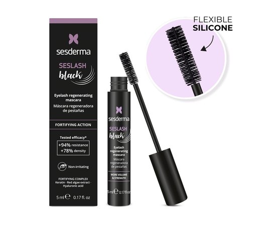 Удлинительная и восстанавливающая тушь для ресниц с кератином Sesderma Seslash Black Eyelash Regenerating Mascara, 5 ml, изображение 3