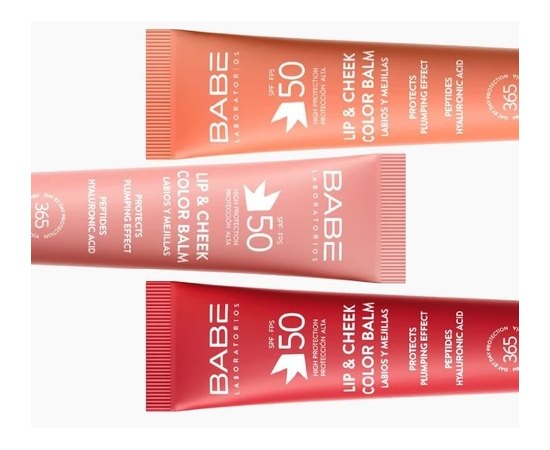 Бальзам-тинт для губ и щек с гиалуроновой кислотой и пептидами Babe Laboratorios Lip & Cheek Color Balm SPF50, 20 ml, изображение 5