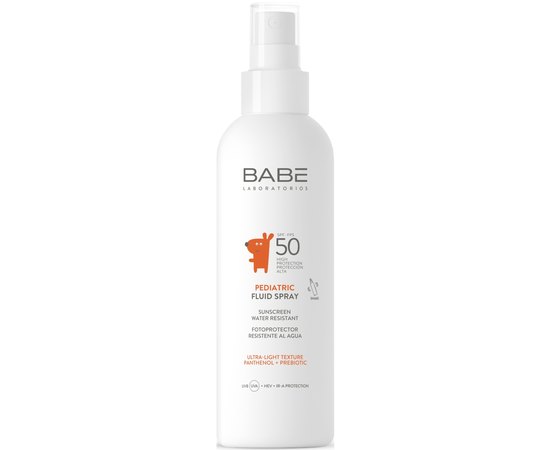 Детский солнцезащитный флюид-спрей с пантенолом и пребиотиком Babe Laboratorios Pediatric Fluid Spray SPF50, 200 ml