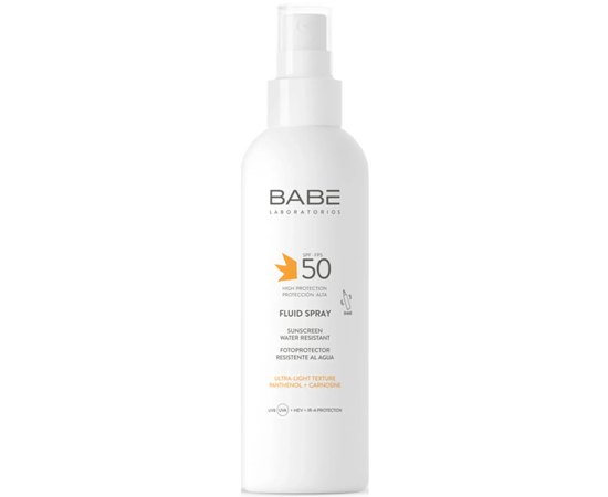 Солнцезащитный водостойкий флюид-спрей для тела Babe Laboratorios Sunscreen Water Resistant Fluid Spray SPF50, 200 ml