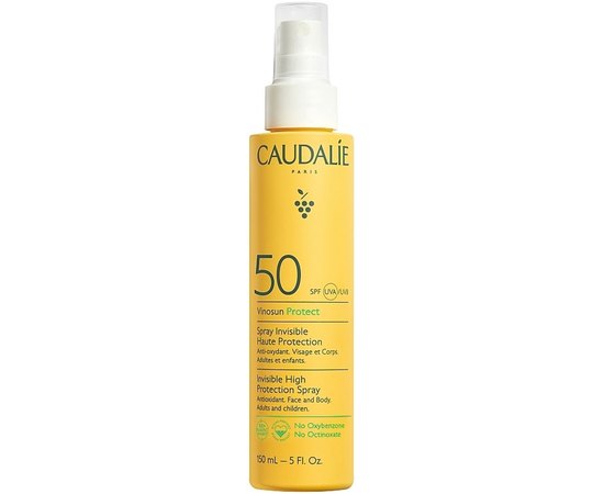 Сонцезахисний спрей для обличчя та тіла Caudalie Vinosun Protect Spray Invisible SPF50, 150 ml, фото 