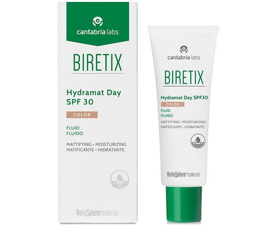 Матирующий флюид с тоном для проблемной кожи Cantabria Biretix Hydramat Day SPF 30 Colour, 50 ml, изображение 2