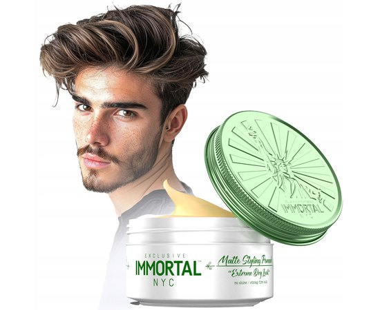 Матовая глиняная помада для волос Immortal Extreme Matte Dry Look Hair Wax, 150 ml, изображение 3 Матовая глиняная помада для волос Immortal Extreme Matte Dry Look Hair Wax, 150 ml, изображение 3