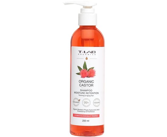 Шампунь для тонких и возрастных волос T-Lab Professional Organic Castor Moisture Retention, 250 ml