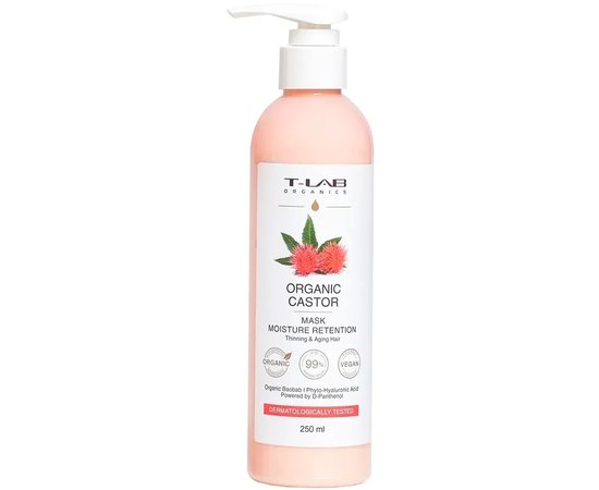 Маска для тонких и возрастных волос T-Lab Professional Organic Castor Moisture Retention Mask, 250 ml