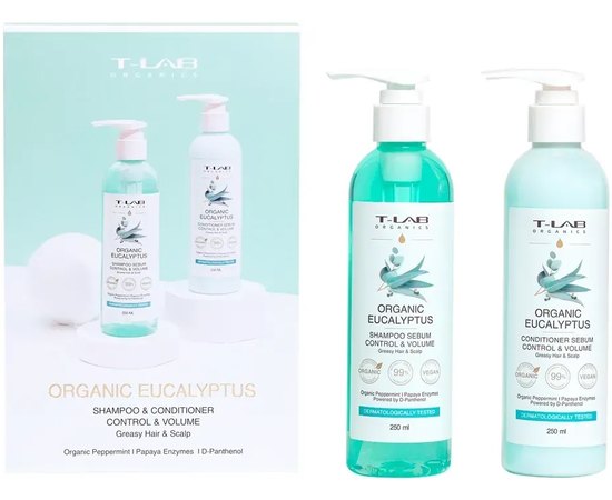 Набор по уходу за жирными волосами T-Lab Professional Organic Eucalyptus Shampoo and Conditioner Set