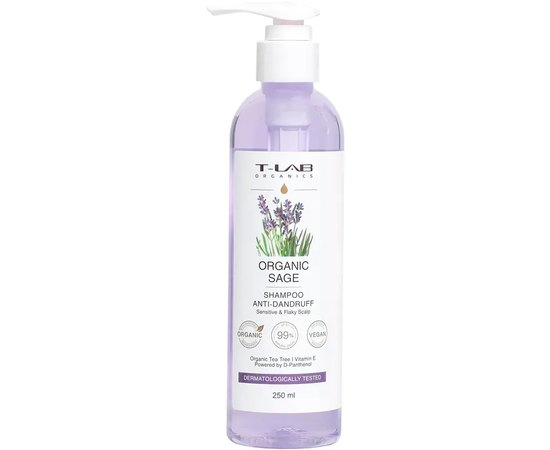 Шампунь для чувствительной кожи головы T-Lab Professional Organic Sage Anti-Dandruff Shampoo, 250 ml
