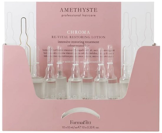 Відновлюючий лосьйон для фарбованого волосся Farmavita Amethyste Chromа Color Re-Vital Restoring Lotion, 10х10 ml, фото  Відновлюючий лосьйон для фарбованого волосся Farmavita Amethyste Chromа Color Re-Vital Restoring Lotion, 10х10 ml, фото
