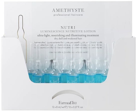 Лосьйон для живлення і блиску для сухого, тьмяного та ослабленого волосся Farmavita Amethyste Nutri Luminescence Nutritive Lotion, 12x8 ml, фото 