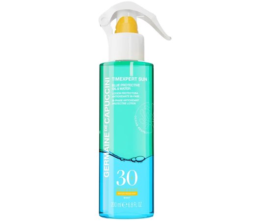Лосьйон для тіла сонцезахисний бі-фаза Germaine de Capuccini TE Sun Blue Protective Oil&Water SPF 30, 200 ml, фото 