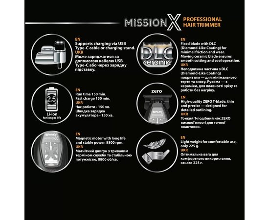 Профессиональный триммер для стрижки и окантовки Sway Mission X 115 5109, изображение 5
