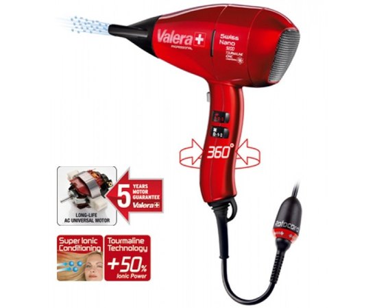 Фен для волос Valera Swiss Nano 9200 Ionic, Rotocord, SN9200YRC, red, 2000 Вт