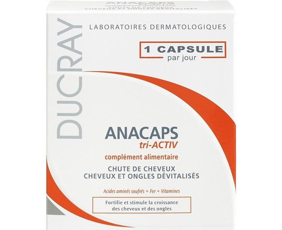 Ducray Chute De Cheveux Anacaps Tri-Activ - Капсули для живлення й зміцнення волосся, шкіри голови і нігтів, 30 шт, фото 