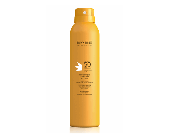 Солнцезащитный спрей с матирующим эффектом SPF50 Babe Laboratorios Transparent Sunscreen Wet Skin, 200 ml, изображение 4