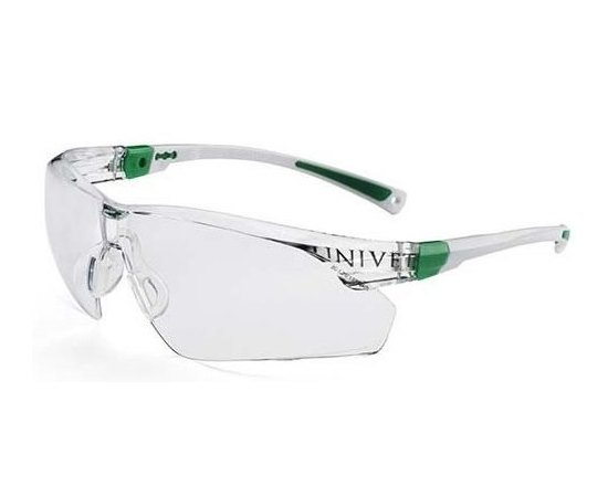 Очки защитные незапотевающие с покрытием от царапин, бело-зеленая оправа, регул. дужек Univet 506U